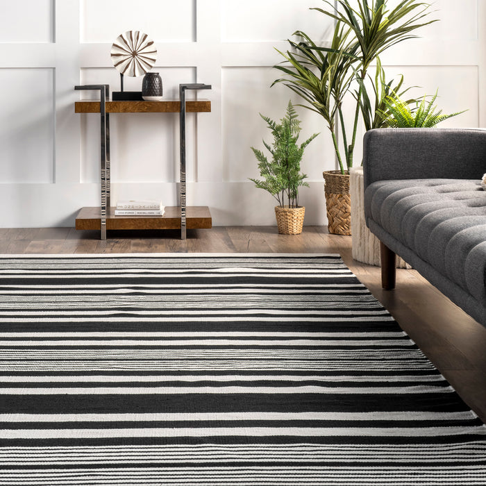 Reversible Black Striped Jute Rug for Living Room 152cm x 244cm