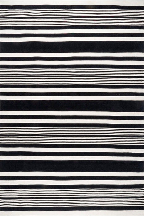 Reversible Black Striped Jute Rug for Living Room 152cm x 244cm