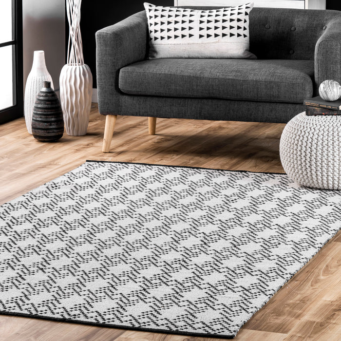 Reversible Cotton Trellis Area Rug 152x213 cm Ivory