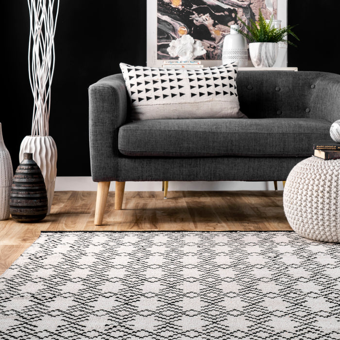 Reversible Cotton Trellis Area Rug 152x213 cm Ivory