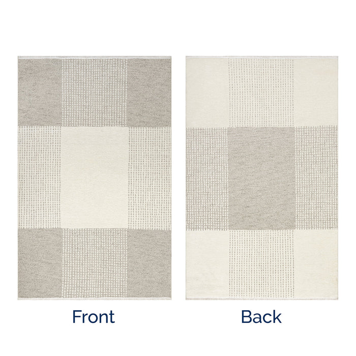Reversible Cream Plaid Washable Area Rug 160x230 cm