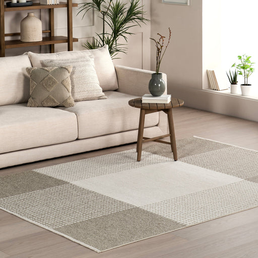 Reversible Cream Plaid Washable Area Rug 160x230 cm