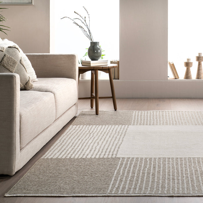 Reversible Cream Plaid Washable Area Rug 160x230 cm