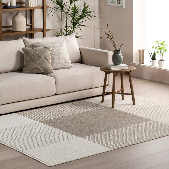 Reversible Cream Plaid Washable Area Rug 160x230 cm