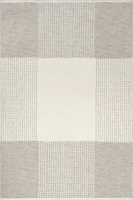Reversible Cream Plaid Washable Area Rug 160x230 cm