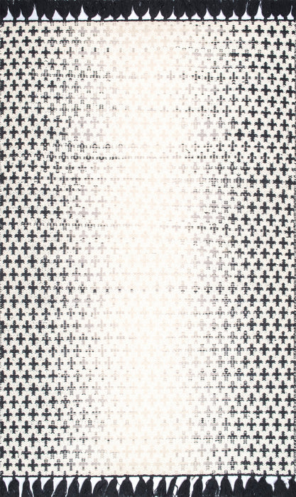 Reversible Faded Crosses Tassel Area Rug 120x180 cm Ivory