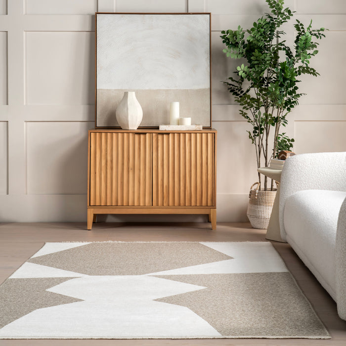 Reversible Geometric Washable Rug 152x244 cm Beige