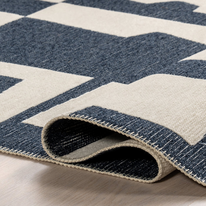 Reversible Geometric Washable Rug 152x244 cm Navy