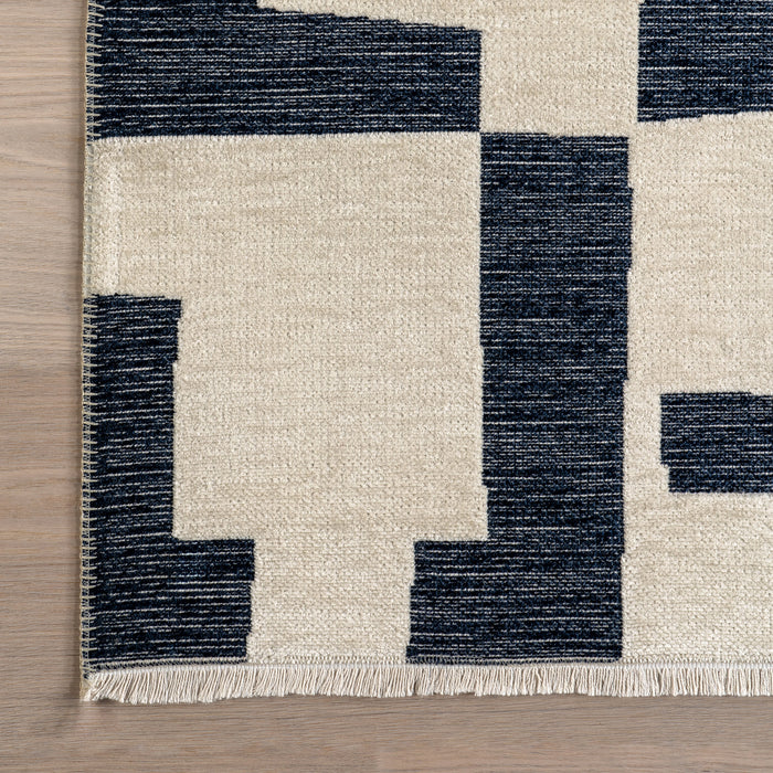 Reversible Geometric Washable Rug 152x244 cm Navy