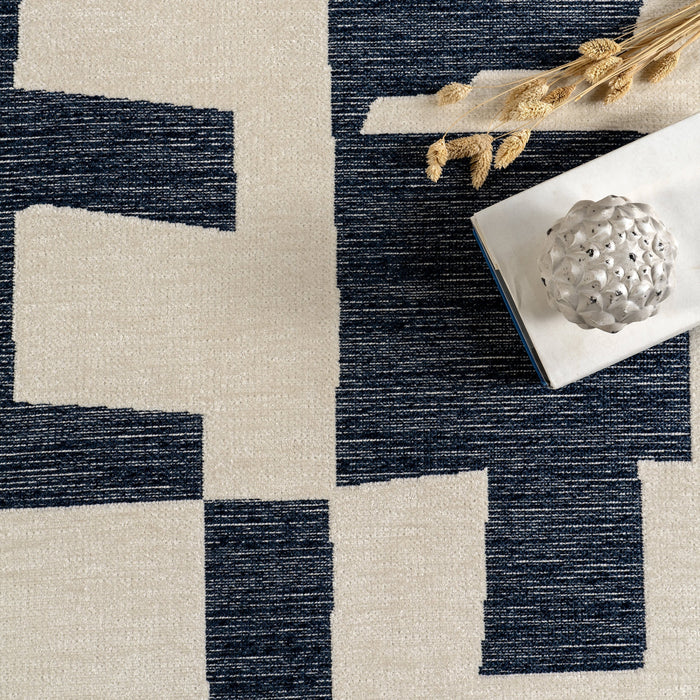 Reversible Geometric Washable Rug 152x244 cm Navy