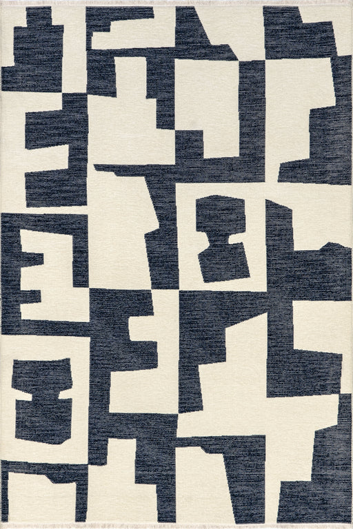 Reversible Geometric Washable Rug 152x244 cm Navy