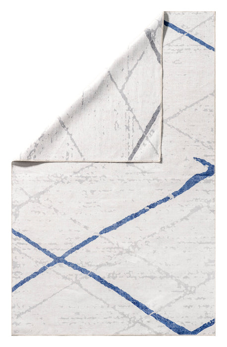 Reversible Machine Washable Rug in Beige and Blue