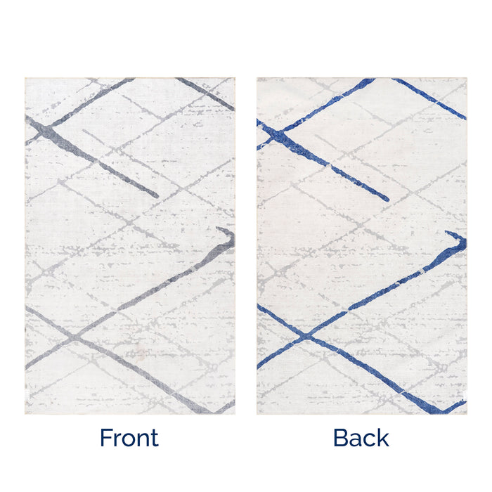 Reversible Machine Washable Rug in Beige and Blue