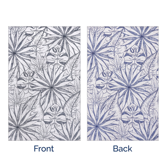 Reversible Navy Grey Washable Tropical Area Rug 140x200 cm