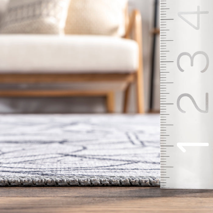 Reversible Navy Grey Washable Tropical Area Rug 140x200 cm