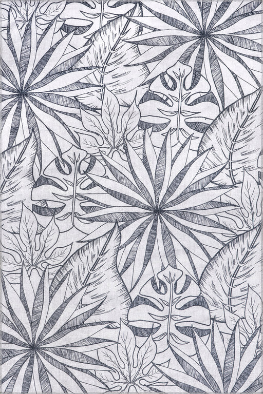 Reversible Navy Grey Washable Tropical Area Rug 140x200 cm