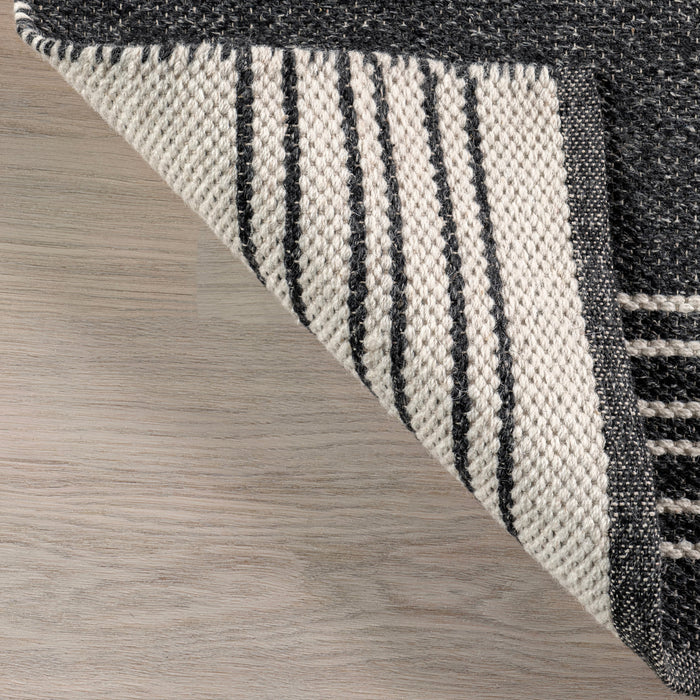 Reversible Striped Wool Area Rug 160x230 cm Dark Grey