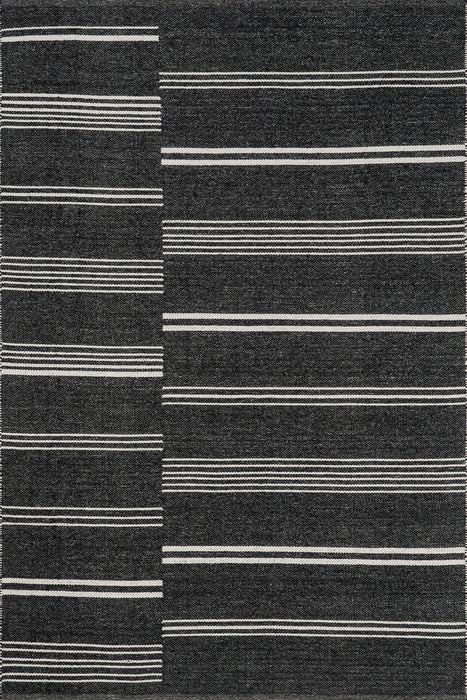 Reversible Striped Wool Area Rug 160x230 cm Dark Grey