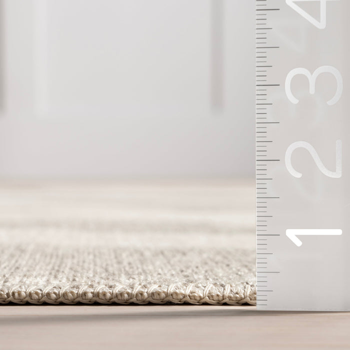 Reversible Washable Abstract Fringed Rug in Cream