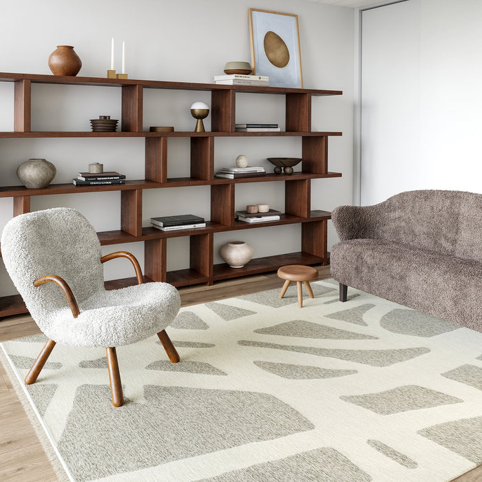 Reversible Washable Abstract Fringed Rug in Cream