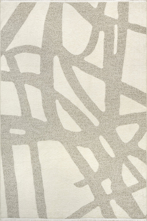 Reversible Washable Abstract Fringed Rug in Cream