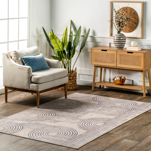 Reversible Washable Area Rug 152 Cm Beige And Navy