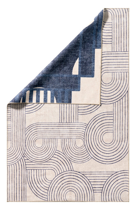 Reversible Washable Area Rug 152 Cm Beige And Navy
