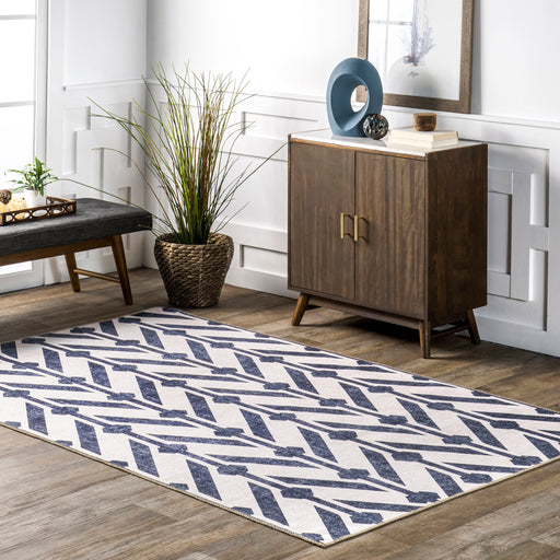 Reversible Washable Area Rug 160 Cm Beige Navy