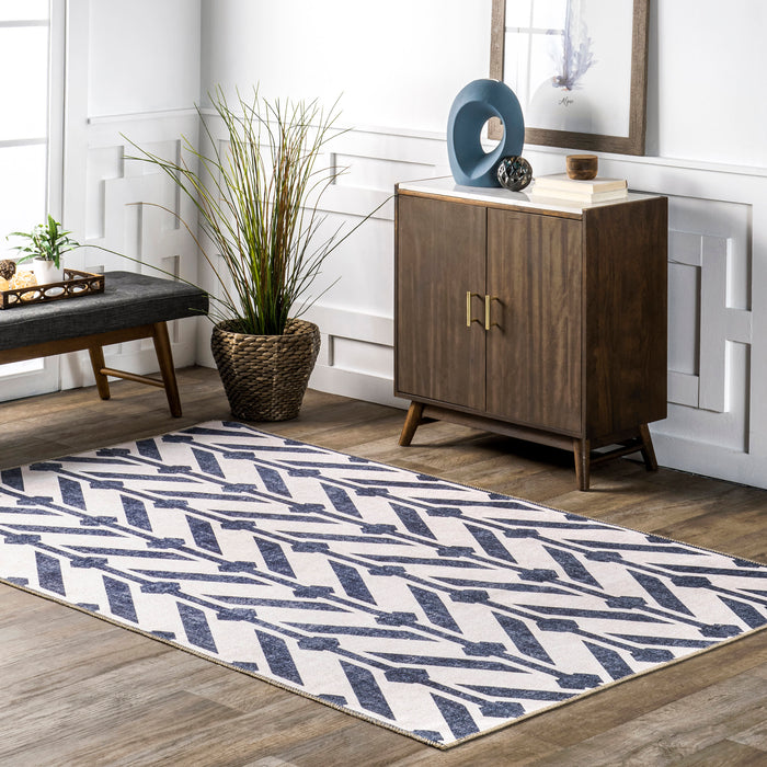 Reversible Washable Area Rug 160 Cm Beige Navy