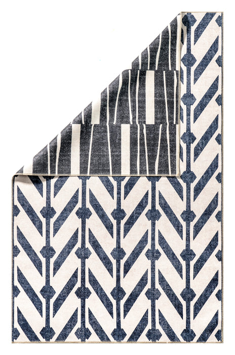 Reversible Washable Area Rug 160 Cm Beige Navy