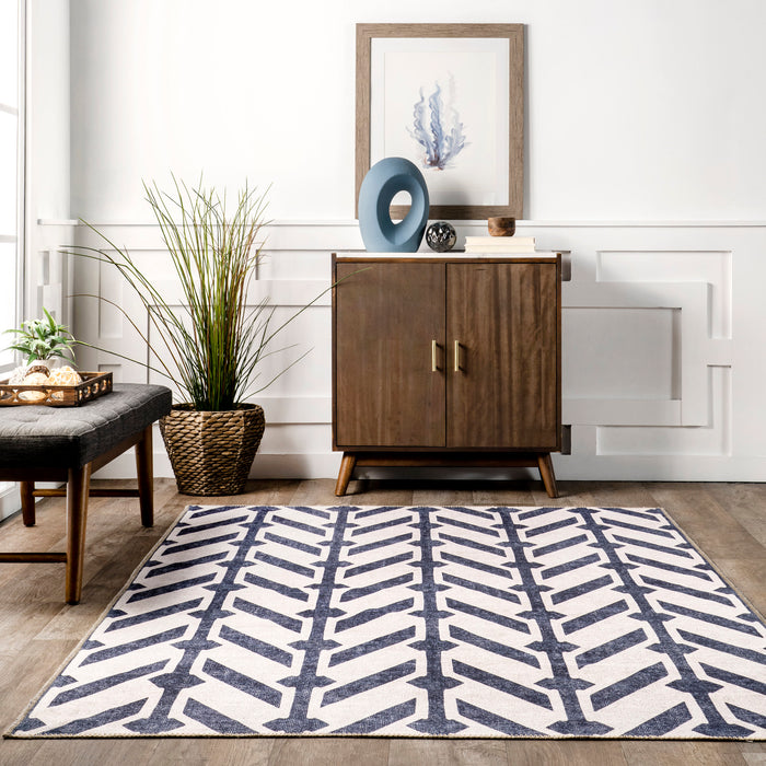 Reversible Washable Area Rug 160 Cm Beige Navy