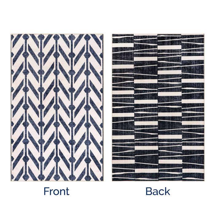Reversible Washable Area Rug 160 Cm Beige Navy