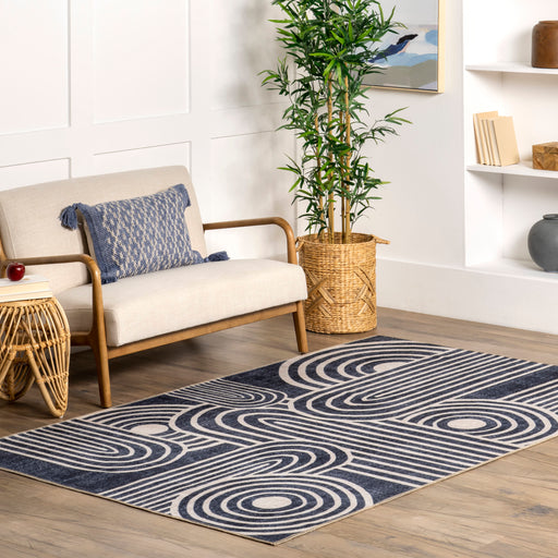 Reversible Washable Area Rug In Beige And Navy Colors