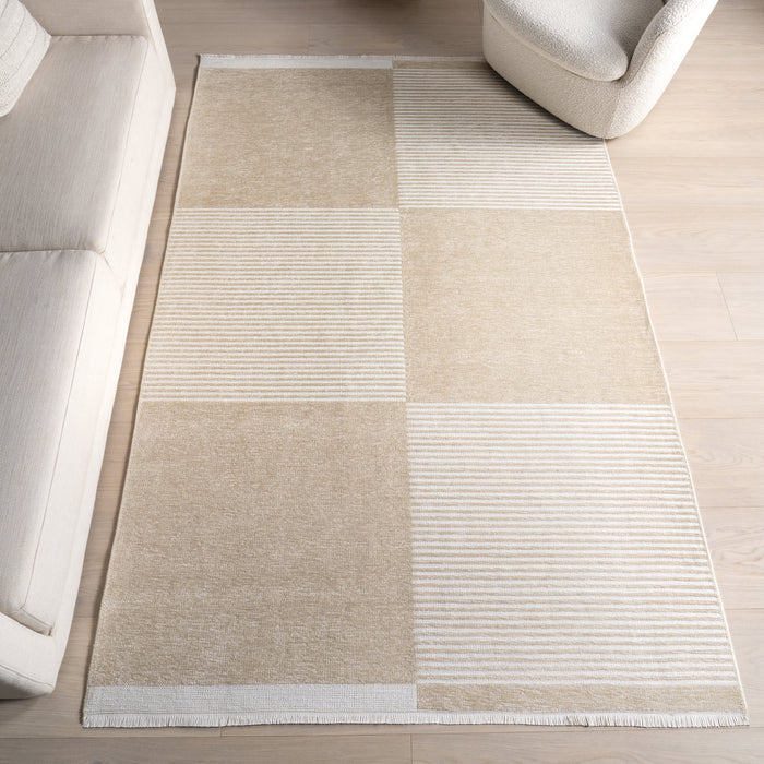 Reversible Washable Checkerboard Rug 142x203 cm Taupe