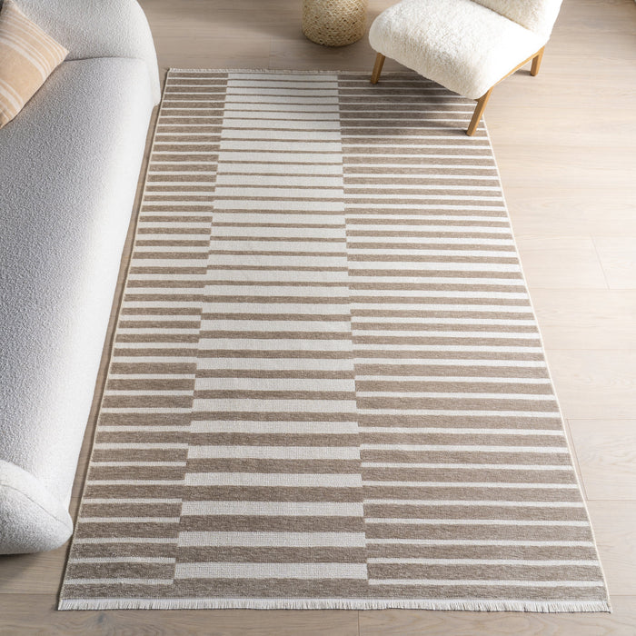 Reversible Washable Geometric Rug 120x180 cm Taupe