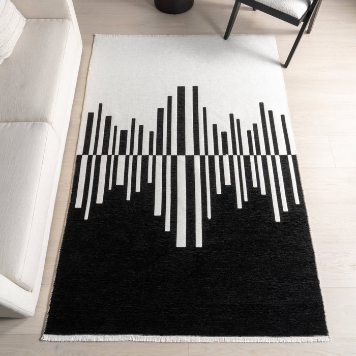 Reversible Washable Piano Keys Rug Black Cream 120x180 cm