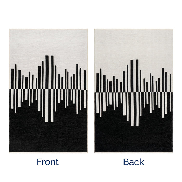 Reversible Washable Piano Keys Rug Black Cream 120x180 cm