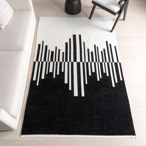 Reversible Washable Piano Keys Rug Black Cream 120x180 cm