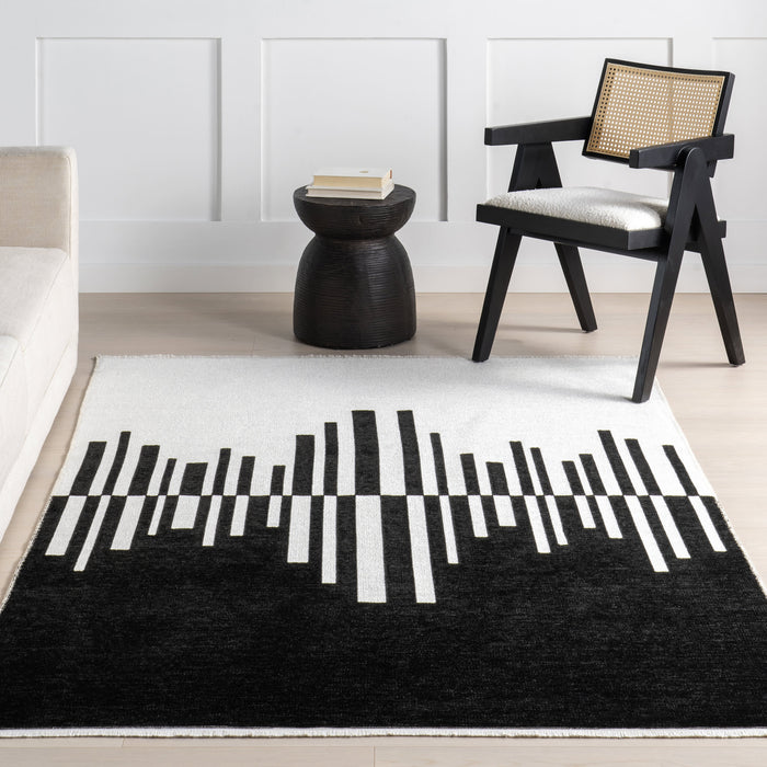 Reversible Washable Piano Keys Rug Black Cream 120x180 cm