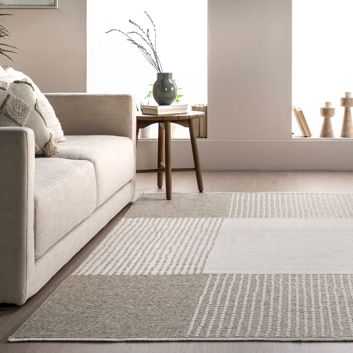 Reversible Washable Plaid Rug in Cream for Home Decoration