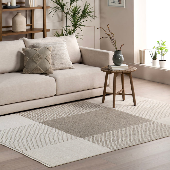 Reversible Washable Plaid Rug in Cream for Home Decoration