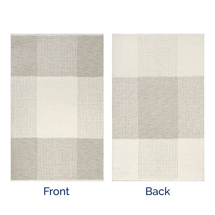 Reversible Washable Plaid Rug in Cream for Home Decoration