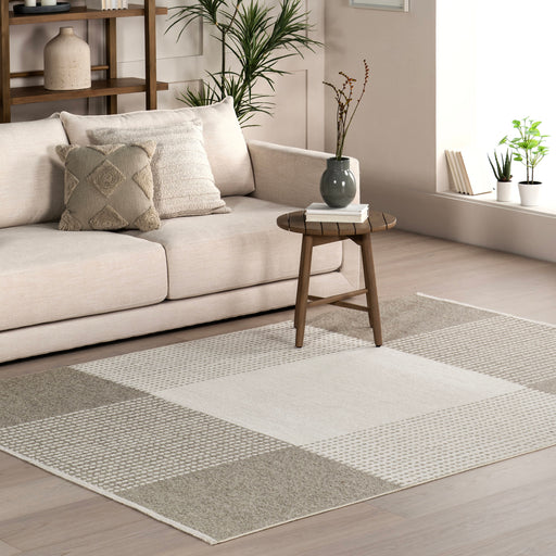 Reversible Washable Plaid Rug in Cream for Home Decoration
