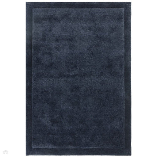 Rise Modern Plain Hand-Carved High-Density Heavyweight Hi-Low Border Wool&Viscose Navy Rug