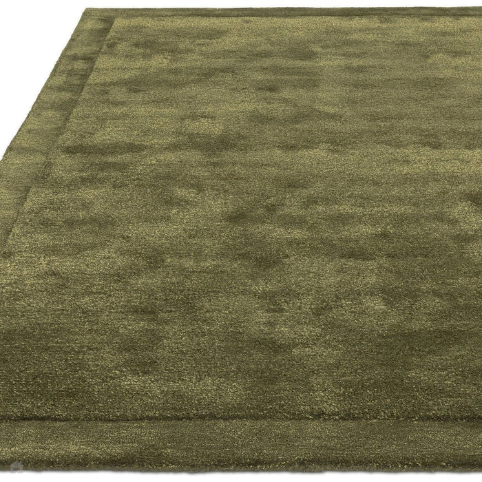 Rise Modern Plain Hand-Carved High-Density Heavyweight Hi-Low Border Wool&Viscose Olive Rug