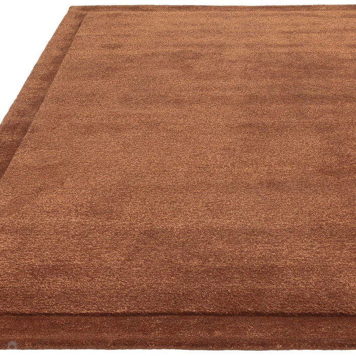 Rise Modern Plain Hand-Carved High-Density Heavyweight Hi-Low Border Wool&Viscose Rust Rug