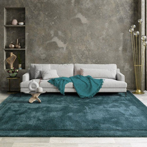 Rise Modern Plain Hand-Carved High-Density Heavyweight Hi-Low Border Wool&Viscose Teal Rug