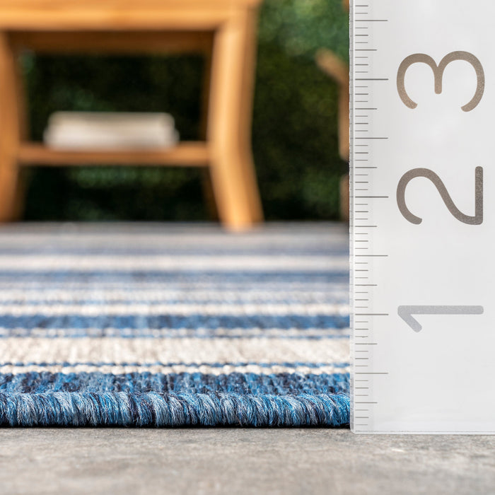 Romy Blue Striped Area Rug for Indoor and Outdoor Use