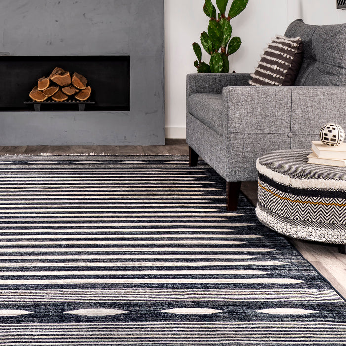 Rosemary Striped Grey Area Rug 160Cm X 230Cm