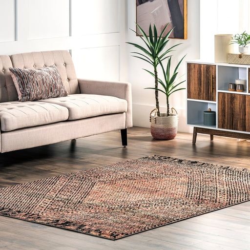 Rosie Distressed Brown Diamond Pattern Area Rug 60x90 cm